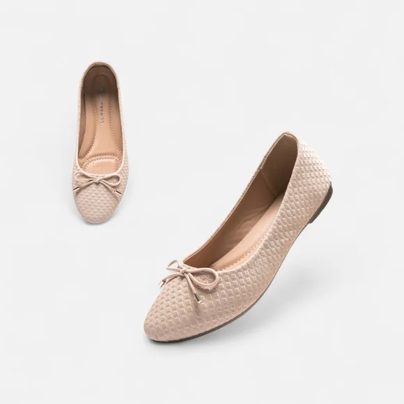 Alpine Swiss Women's Blush Woven Ballet Flats with Bow - Picture 1 of 5